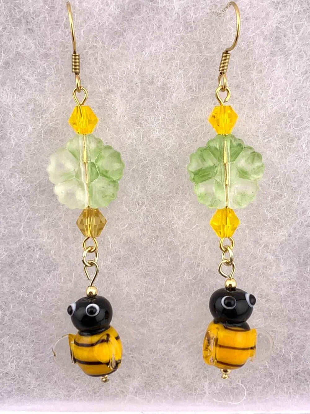 Bumble Bee Flower Lampwork Dangle Gardencore Handmade Earrings LR214
